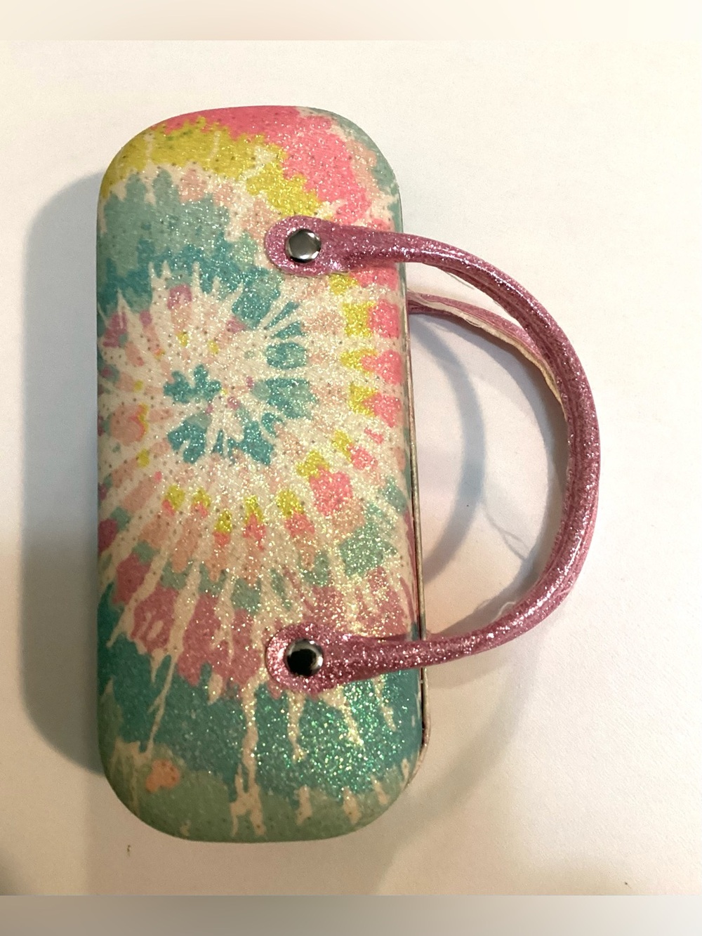 Glittery rainbow eyeglasses case + kids sunglasses.